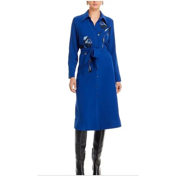 Misook Floral Embroidered Button Front Woven Dress Blue Size Small - Picture 2 of 13